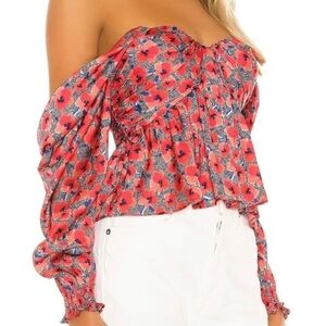 House of Harlow 1960 x REVOLVE Babydoll Burna Blouse in Red Poppy Floral Crop